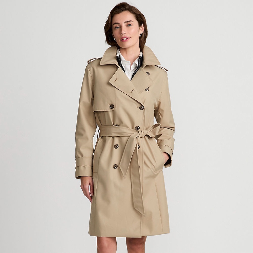 Women’s Lands End Tan Khaki Belted Trench Raincoat